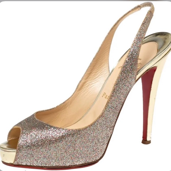 Christian Louboutin Shoes - Christian Louboutin Anthracite glitter no Prive 120 sling back-Size 9